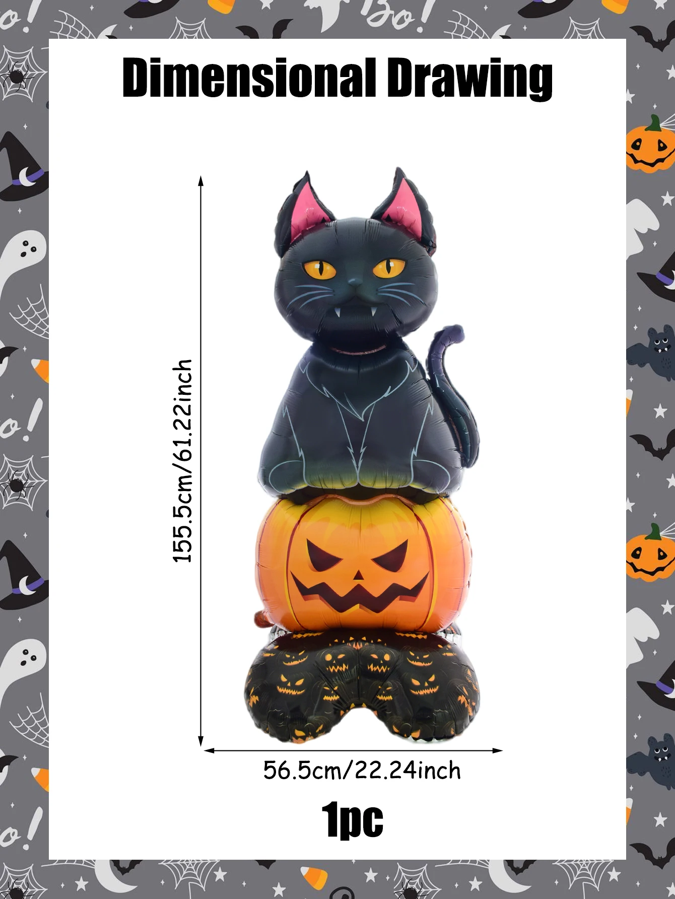 1 Stehender Kürbis- und Schwarzkatzen-Folienballon, geeignet für Halloween, Kostümpartys, Feiertagsdekorationen, Süßes oder Saures. – Detail 2