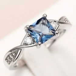 Huitan Delicate Women's Blue Cubic Zirconia Rings Twist Design Elegant Lady's Finger Ring for Anniversary Party 2022 New Jewelry