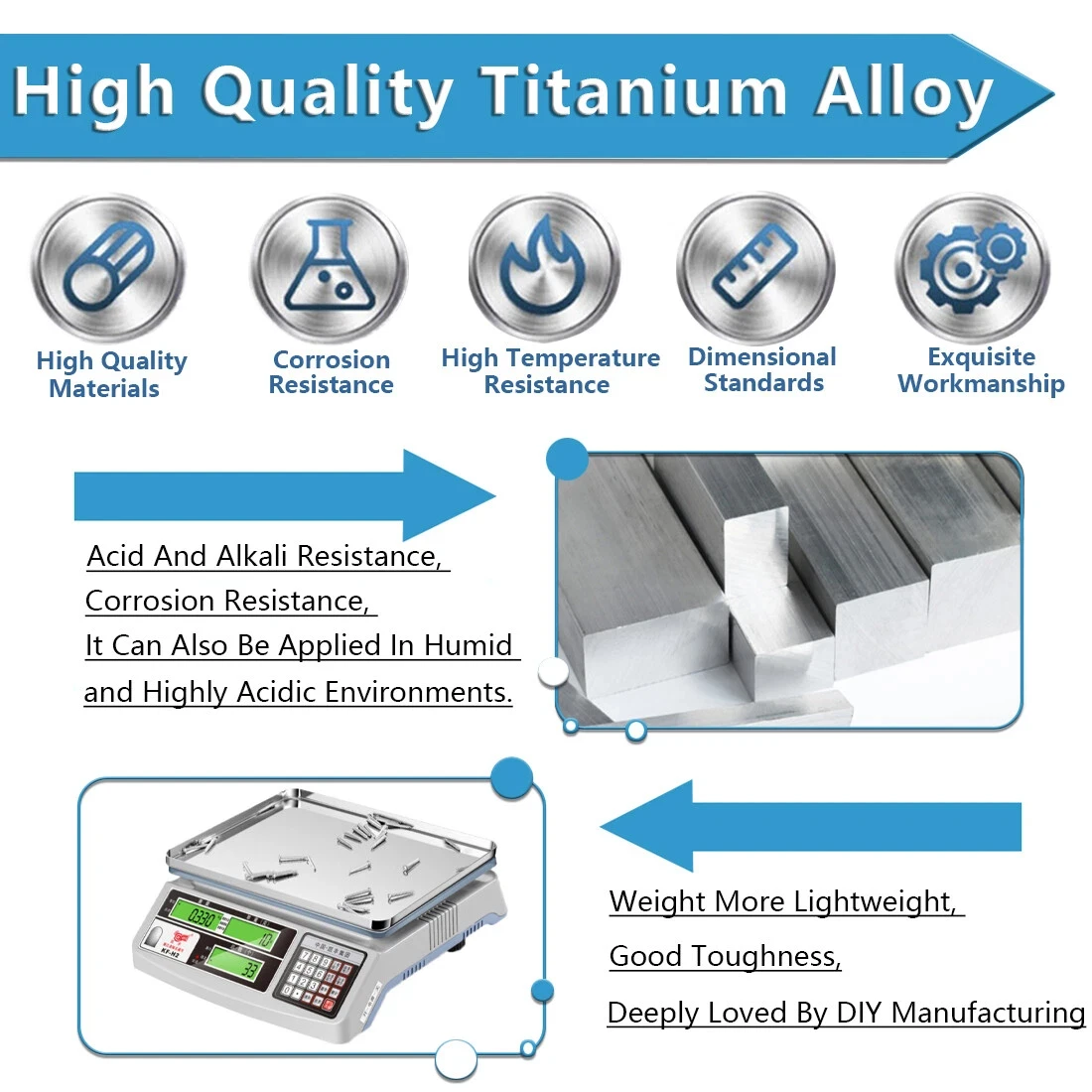 1~5Pcs TC4/GR5 Titanium Alloy Hex Socket Set Screws DIN913 M4 M7 Flat Point Grub Set Screws Length 8mm~50mm
