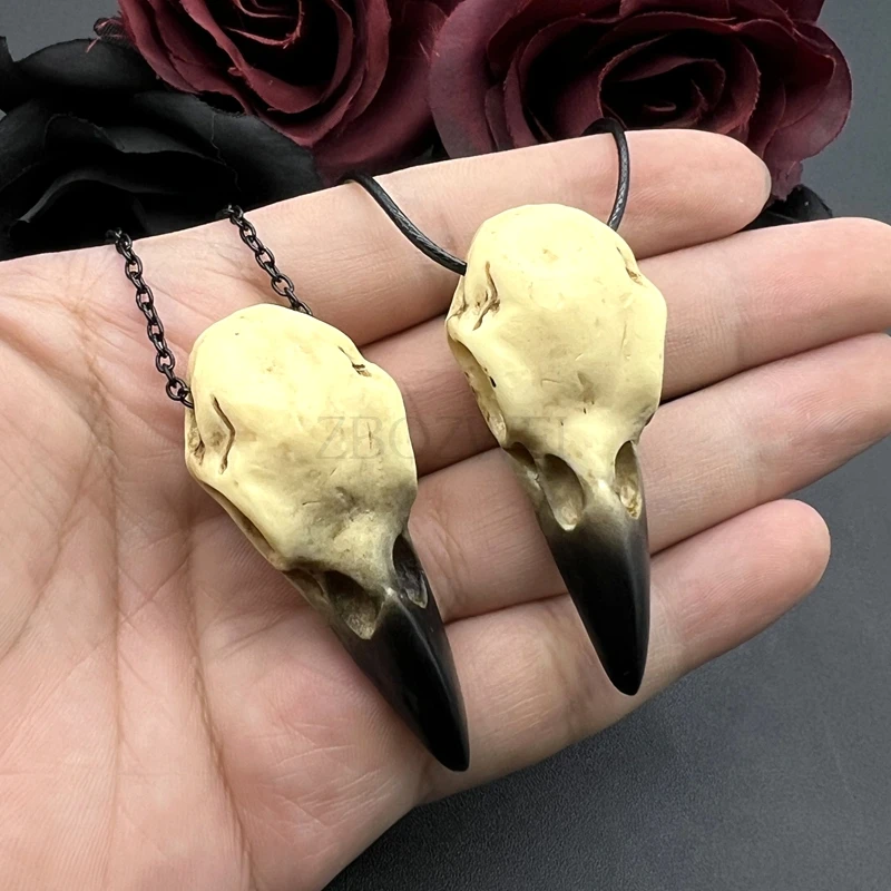 Collar de calavera de cuervo 3D, réplica de resina, cuervo, Urraca, cuervo, Poe, regalo gótico, collar de calavera de cuervo de Halloween, joyería de calavera de pájaro gótico
