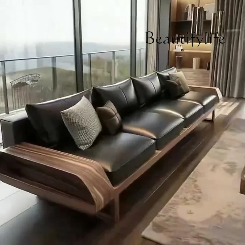 

Новый диван N68 из массива дерева для гостиной, современный, простой, в стиле лёгкой роскоши, кожаный, трёхместный.