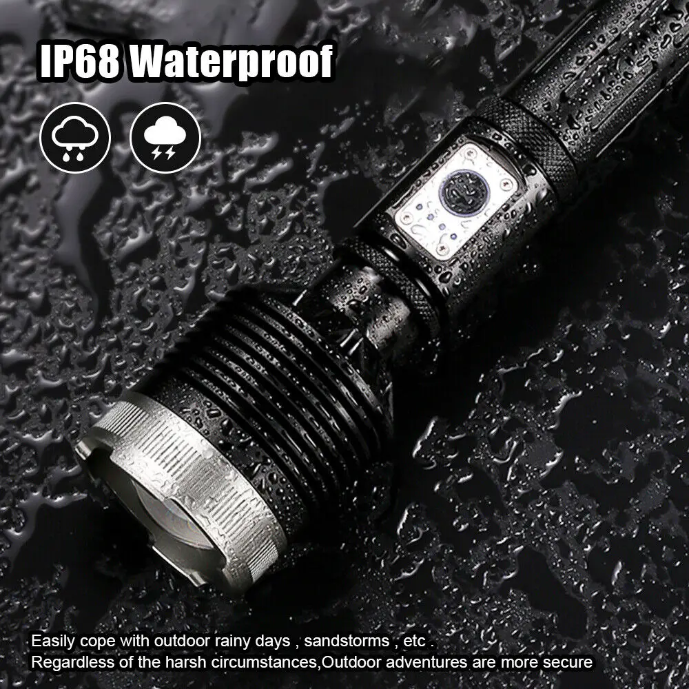 XHP360 White Rechargeable Led Flashlight Torch Most Powerful Tactical Flash Light Zoomable Hunting Lantern Waterproof Hand Lamp