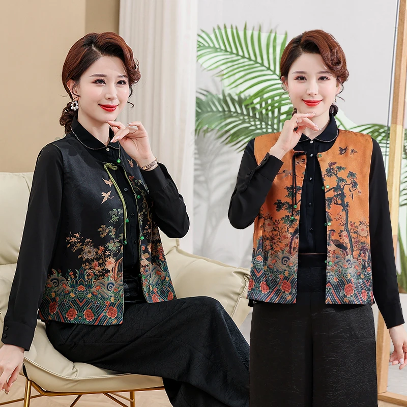 

Silk Vest Top for Middle-Aged Women Spring Autumn Faionable Large Size oulder Pad irt Casual Loose Fit Cotton Blend