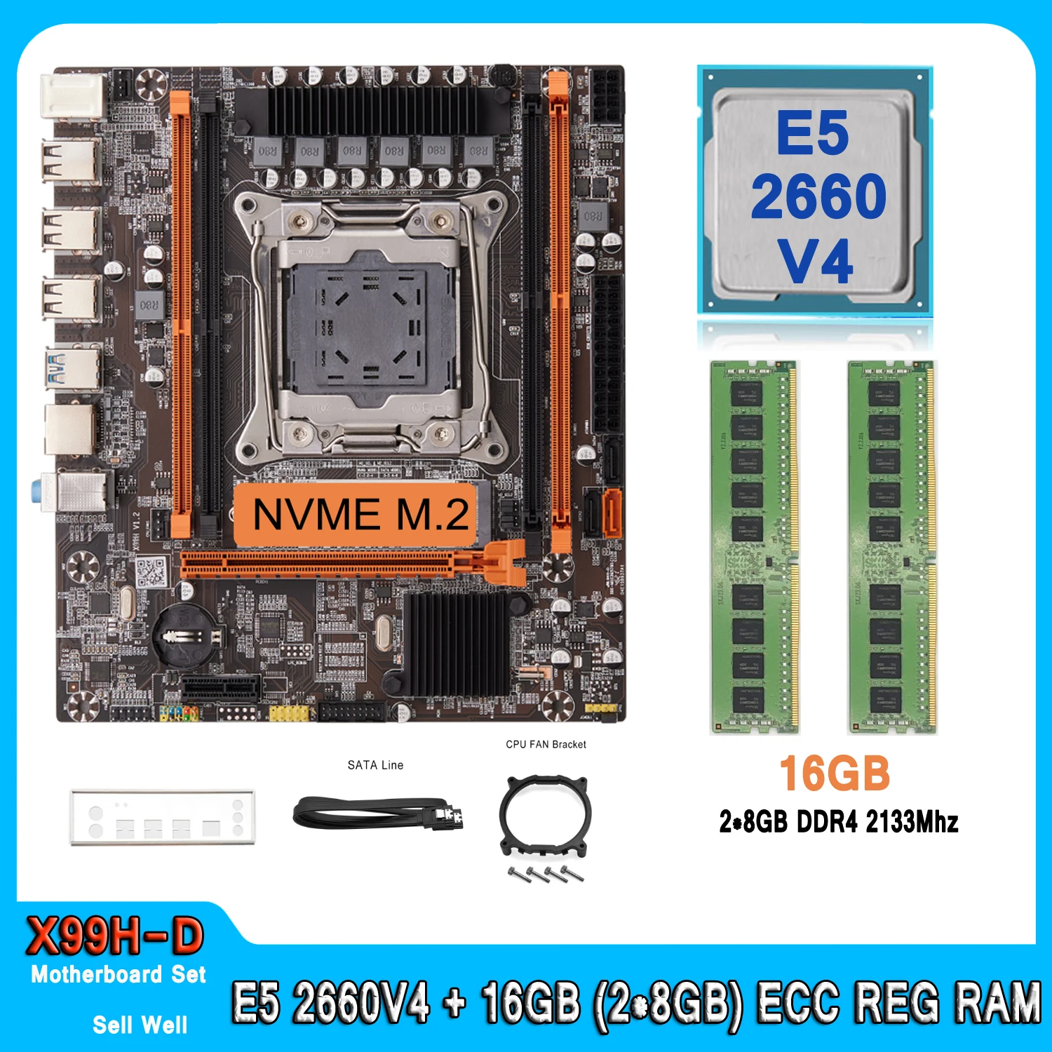 

Комплект материнской платы X99 E5 2660 V4, с памятью DDR4 16 Гб (2 х8 ГБ) и LGA 2011-3 Xeon E5 2660V, комплект материнской платы 4 ЦП