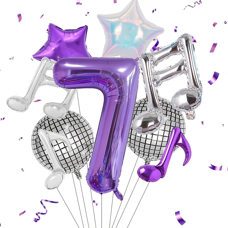 Suprimentos para Festa com Tema Musical Roxo, Conjunto de Balões Digitais de 0 a 9, Balão Grande de Alumínio de 32 Polegadas para Decoração de Aniversário e Carnaval