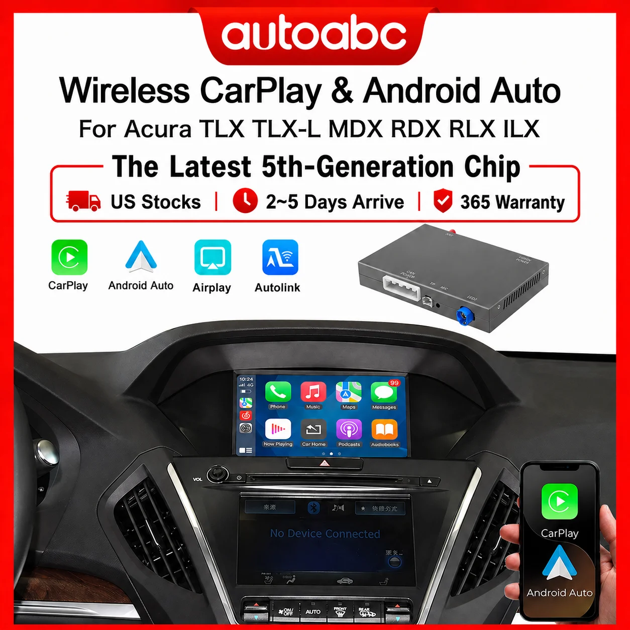 Wireless CarPlay Upgrade Decoder Box For Acura TLX TLX-L MDX RDX RLX ILX 2014-2019 Android Auto OEM Car Interface MuItimedia