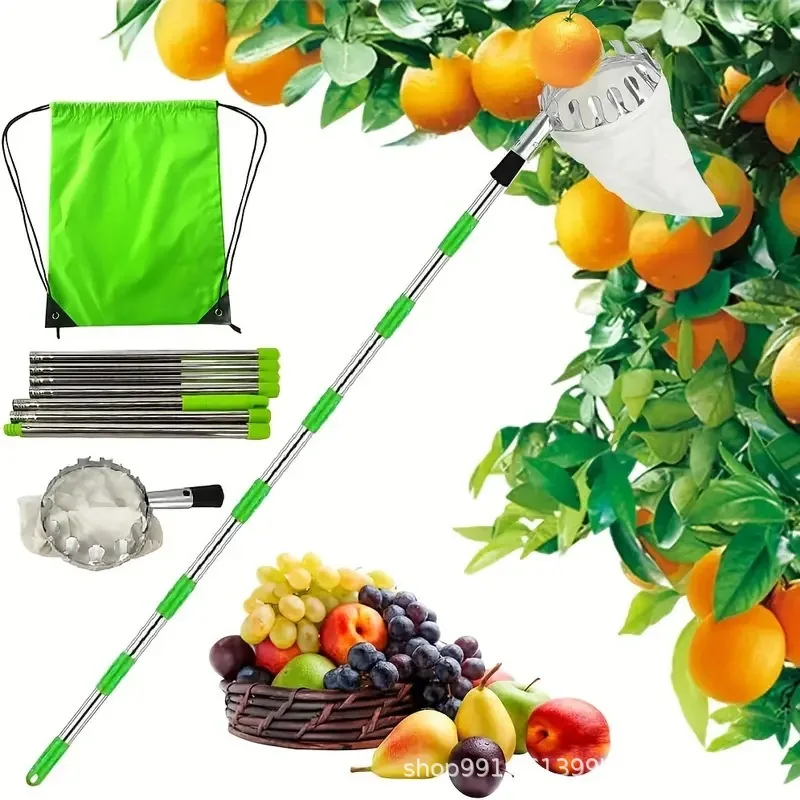 4 M Fruit Picker Tool Metal Gardening Orchard Picking Tool with Storage Bag Fruit Catcher for Cherry Berry Orange Lemon Pear