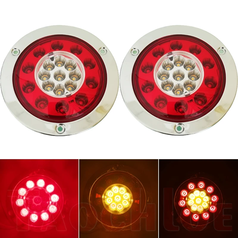 1 Pair LED Truck Trailer Lorry Round Tail Lights Brake Turn Signal RV Van Boat Car Back Lamps Taillight