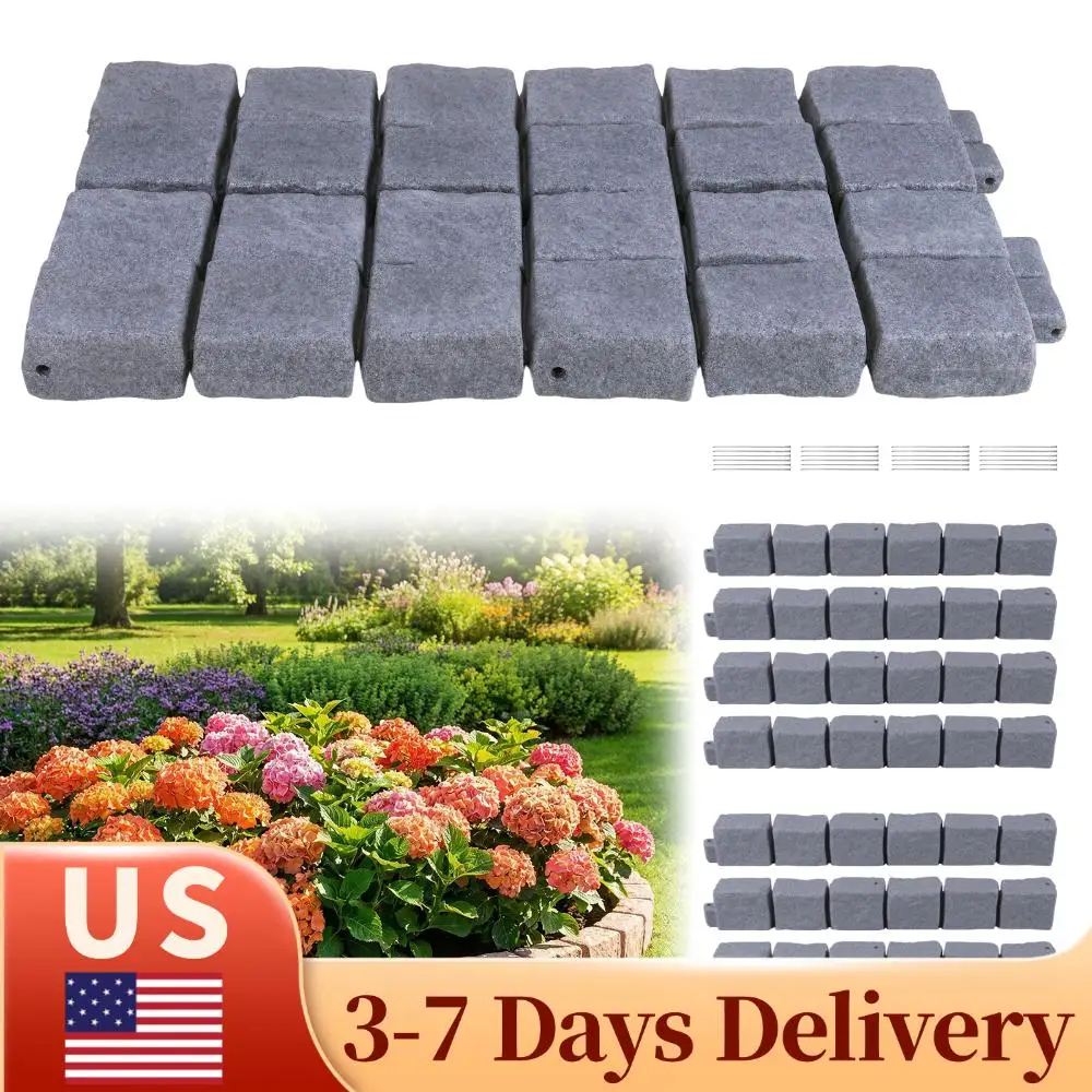 

Faux Stone Landscape Edging Lawn Imitation Stone Fence with 24 Pieces Spikes 12pcs for Flower Bed Tree Rings Pathways