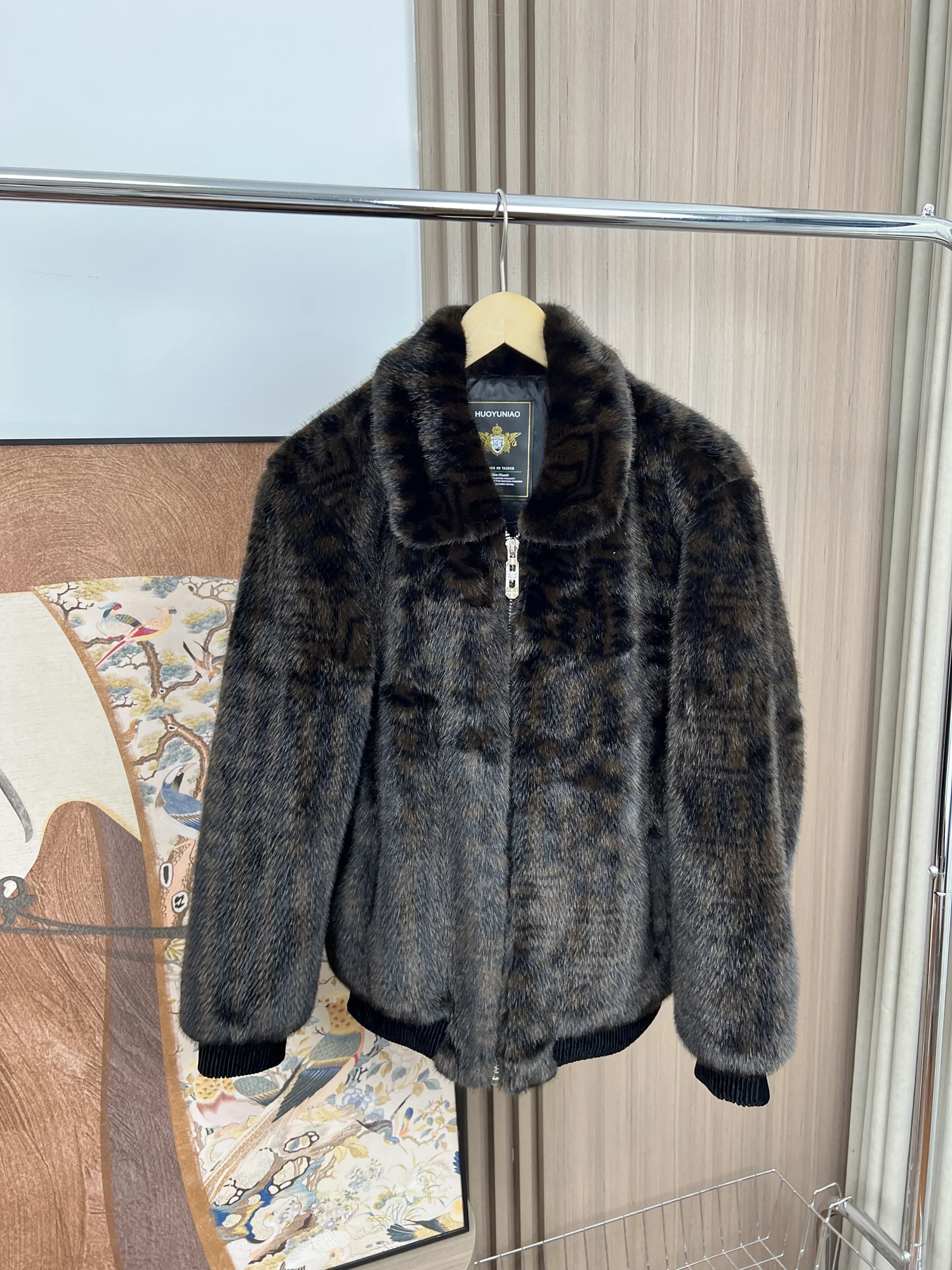 Glossy Smooth Luxury Style Faux Fur! Autumn Winter Men's Fashion Casual Mink Velvet Jacket Coat Trendy Zipper Closure Long Sl...