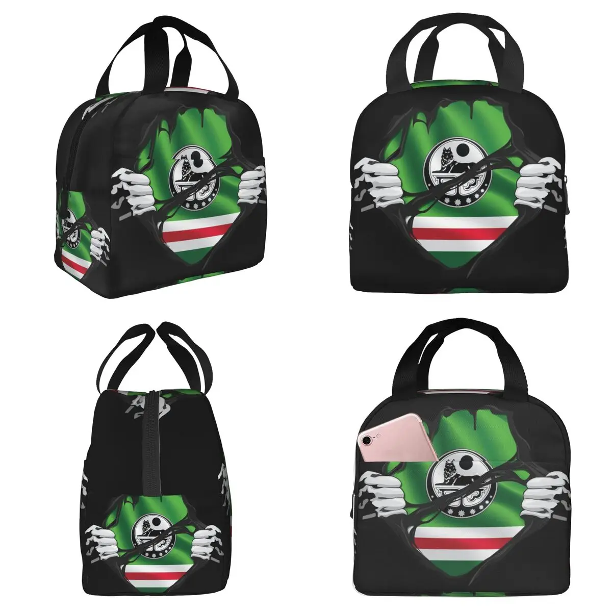 

Термосумка для обедов с гербом Чеченской Республики и изображением чеченского борзого волка, изолированная, для женщин, офисная, термоконтейнер для еды, сумка-тоут для обедов