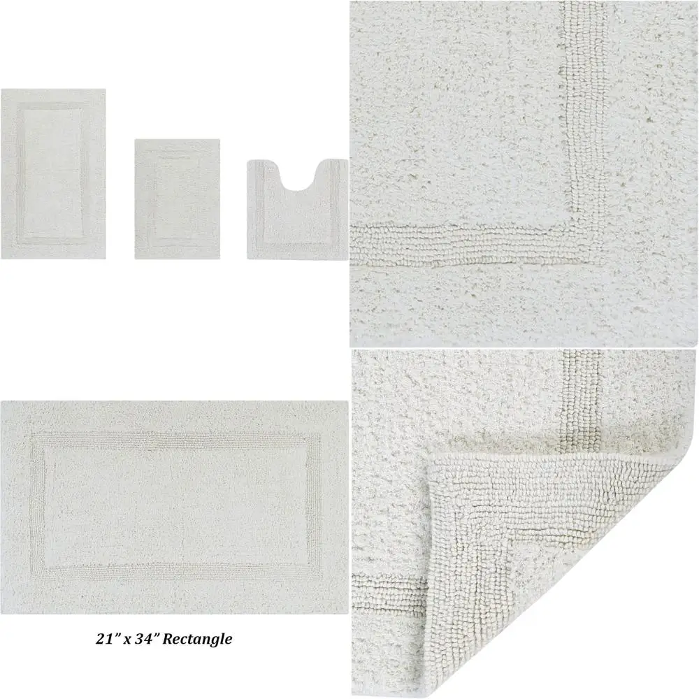 

Комплект из 3 хлопковых ковриков для ванной: влаговпитывающие, двусторонние, моющиеся, контурный коврик для унитаза, цвет слоновой кости