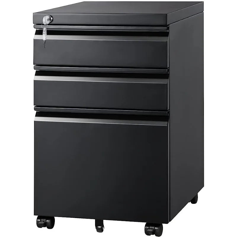 

Mobile File Cabinet With Lock,Under Desk Rolling Metal Filing Cabinet For Home Office, Black 3 Drawer File Cabinets, Customized
