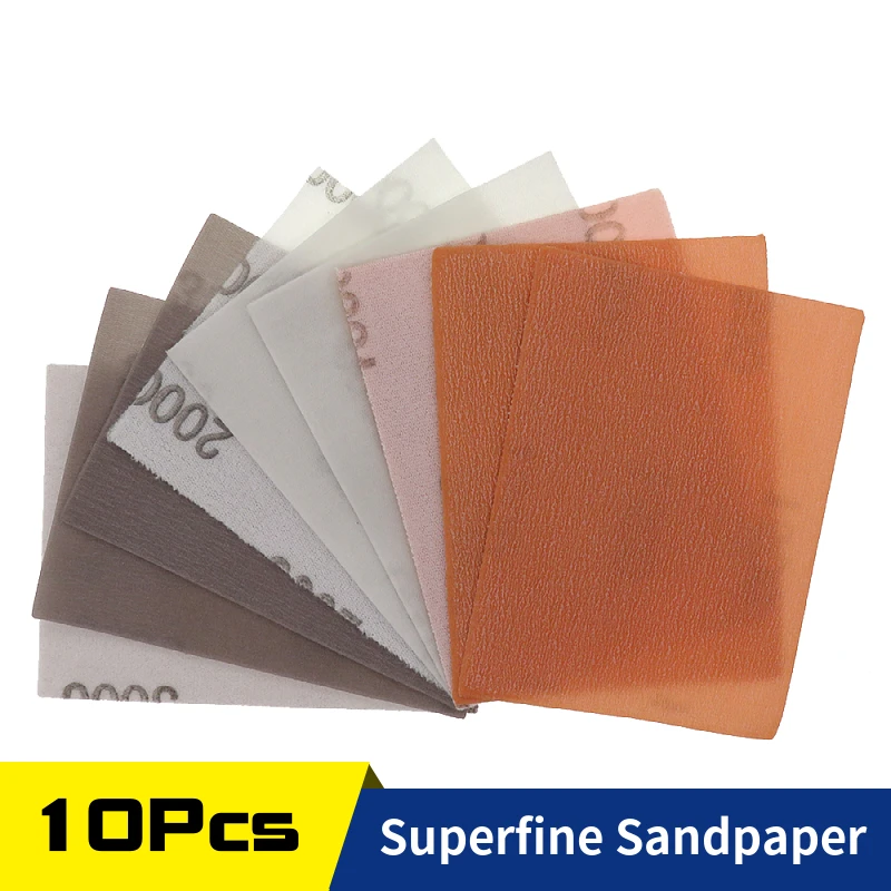 10Pcs 75*110mm Superfine Film Sanding Disc Hook &Loop Soft Waterproof Sandpaper, 600 to 5000 Grits forWet Dry Automotive Paint