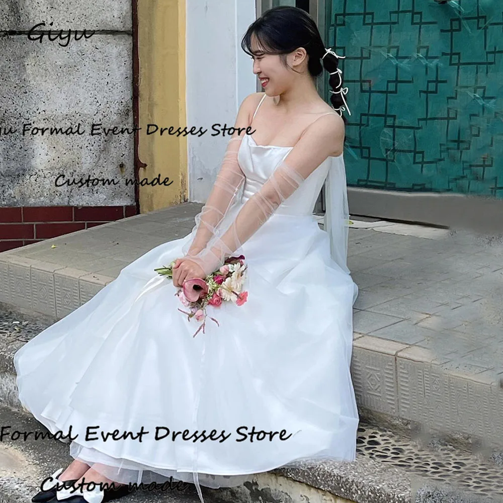 

Giyu Simple Soft Stain Korea Wedding Dress Photo Shoot Spaghetti Strap Floor-Length Vestidos Novias Boda 웨딩드레스 Bridal Gown