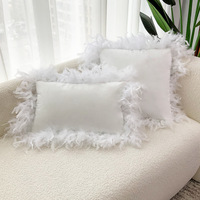 Fancy Faux Feather Cushion Cover Velvet Soft Red Pink Green Blue White Beige Home Decoration Pillow Cover Living Room