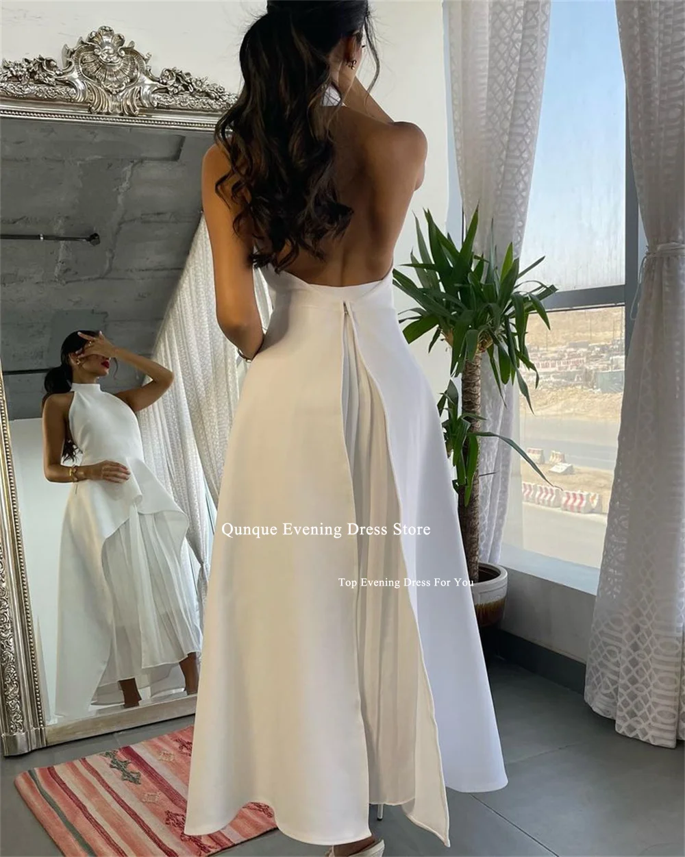 Qunque Halter A-line Wedding Dress Customized Backless Robes De Mariée Plus Size Bridal Gowns 2024 New Pleat Vestidos De Novia