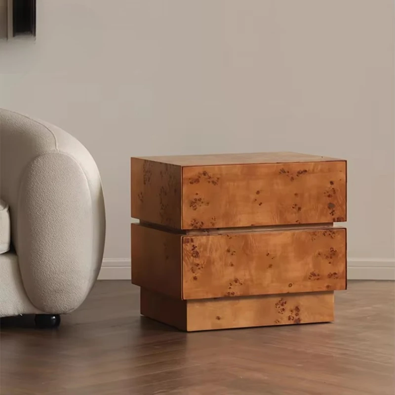

Hotel Bedroom Nodule Texture Bedside Table with Drawers Villa Wooden Luxury Bedside Table Furniture