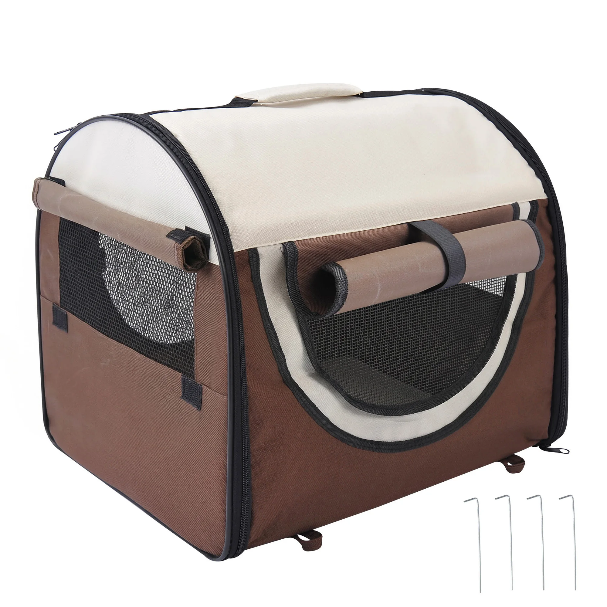 Pawhut opvouwbare draagtas voor honden en katten, 46 x 36 x 41 cm, draagtas voor huisdieren met een wasbaar kussen, gaasachtige ramen en bevestigingsstokjes, geschikt voor kleine honden, bruin.