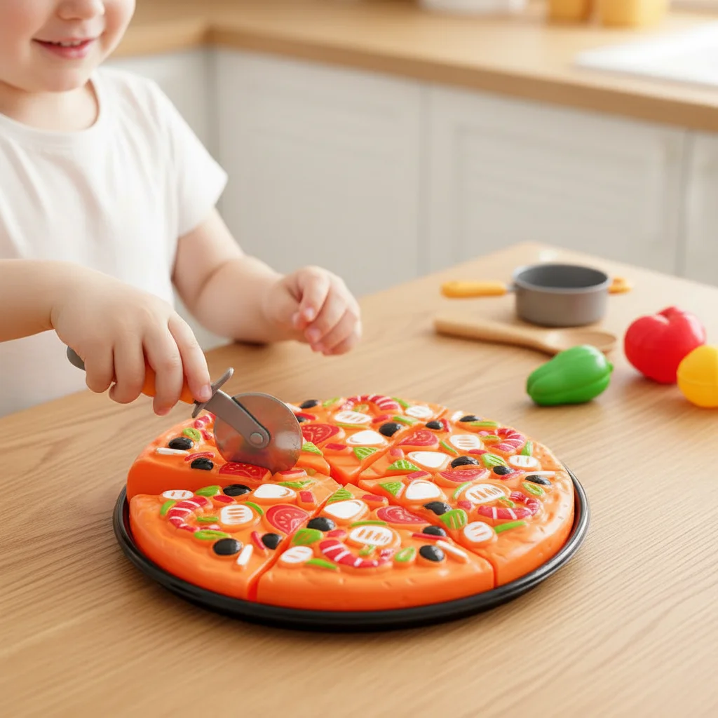Food Kitchen Toy Kids Simulation Pretend Play Pizza with Cutter Children Interactive Toys Birthday Gifts for Boys And Girls