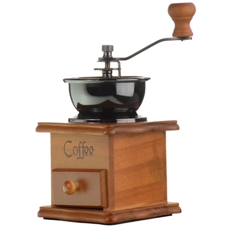 Retro Wooden Box Hand-Cranked Ceramic Heart-Grinding Grinder Hand-Pushed Coffee Bean Grinder Coffee Mill