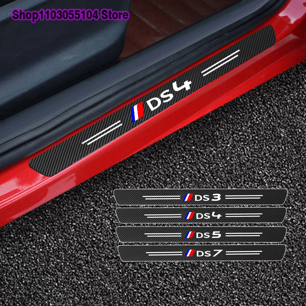 4Pcs Carbon Fiber Car Door Sill Sticker For Citroen DS3 DS4 DS5 DS7 DS Auto Accessories