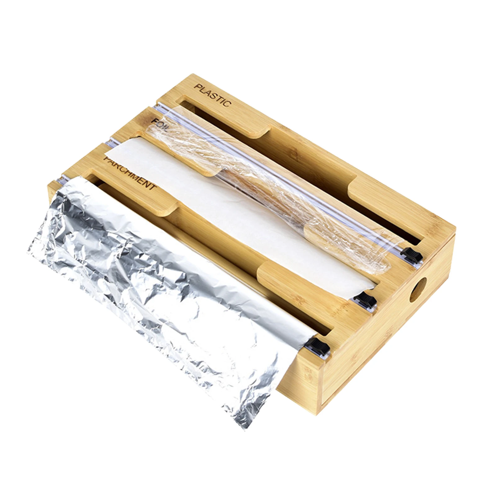 

High-Quality 3 In 1 Wrap Dispenser Bamboo Aluminum Foil Parchment Dispenser With Cutter And Labels Reusable Food Wrap Dispenser