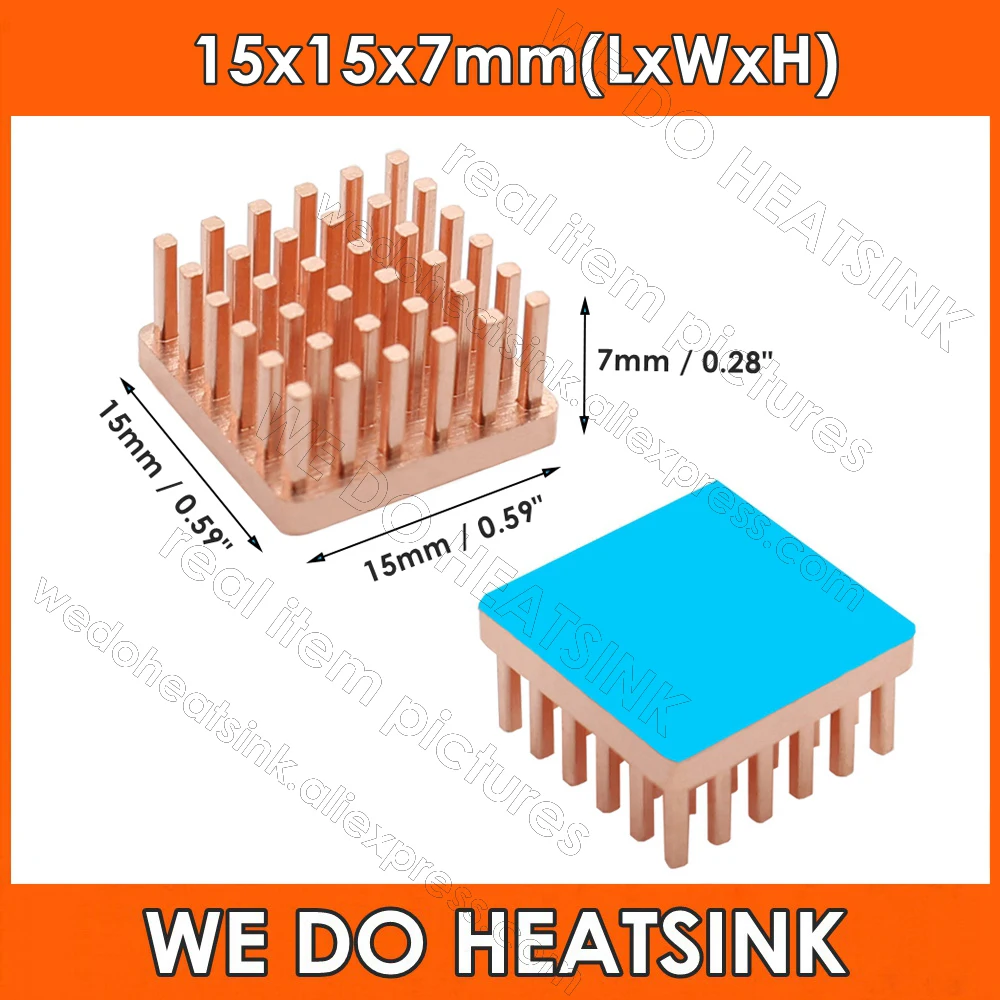 DIY 10pcs Copper Heatsink Kit 100% Copper Radiator Cooler 10x10mm 15x15mm 20x20mm 25x25mm / 7mm With pre Thermal Adhesive Tape