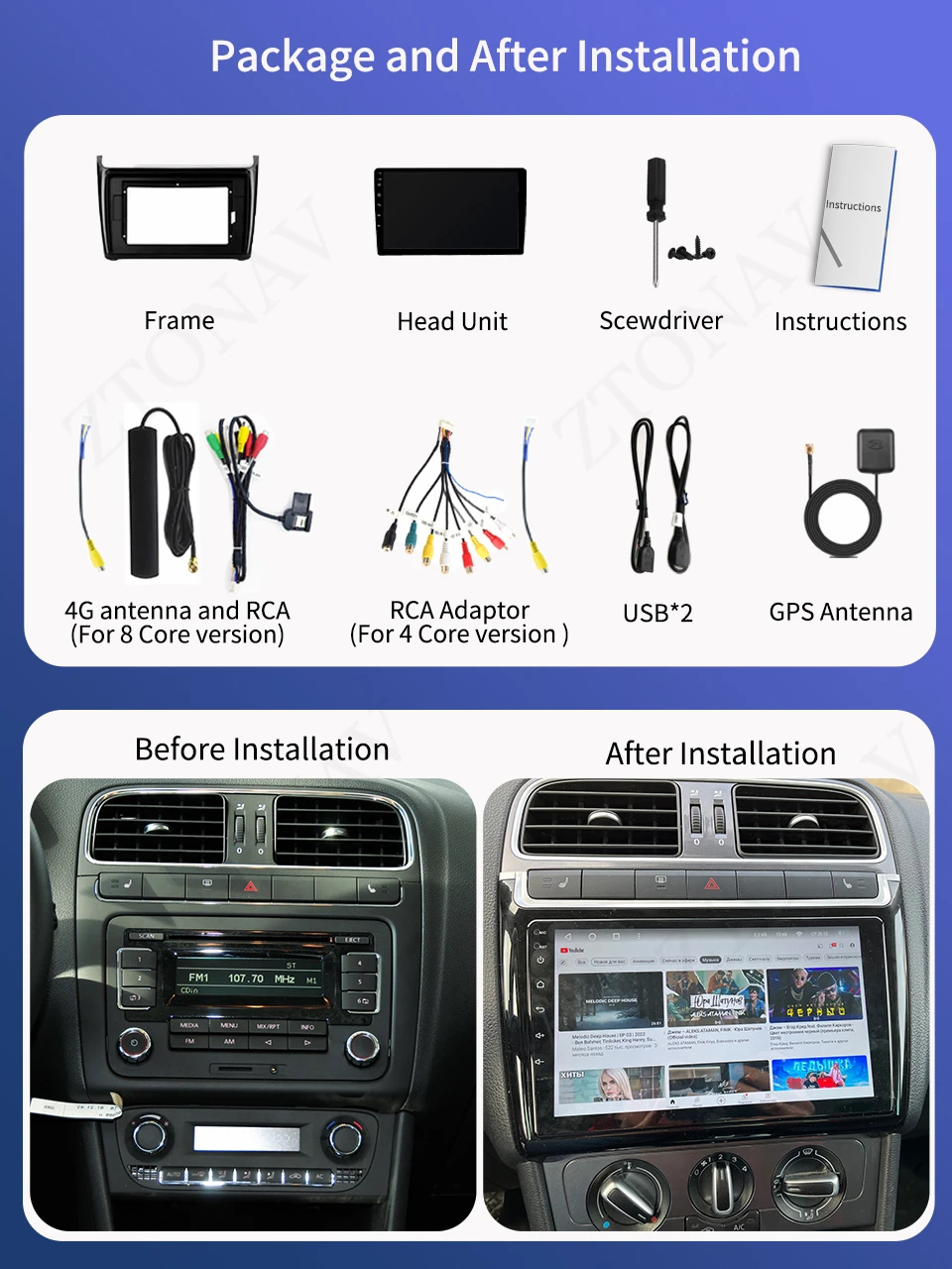 Carplay Car Stereo For Volkswagen POLO 5 2008 2009 2010 - 2020 Android Radio Player Headunit Carplay Auto Support 360 Camera