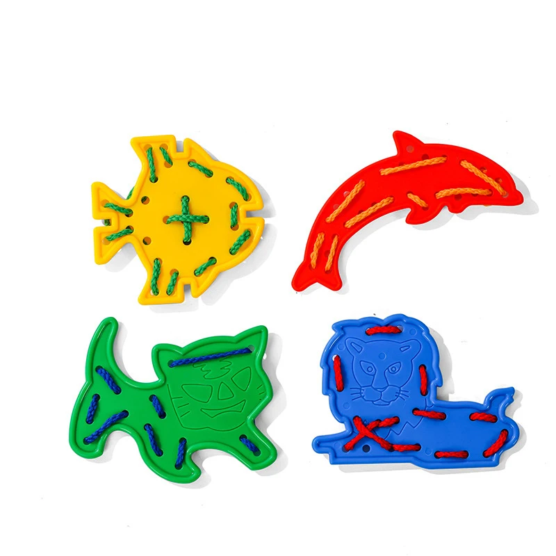 4pcs Montessori Preschool Lacing Boards Cute Animal Construction Puzzle Educational Toy Shape Color Sorter Pegboard Learning Toy