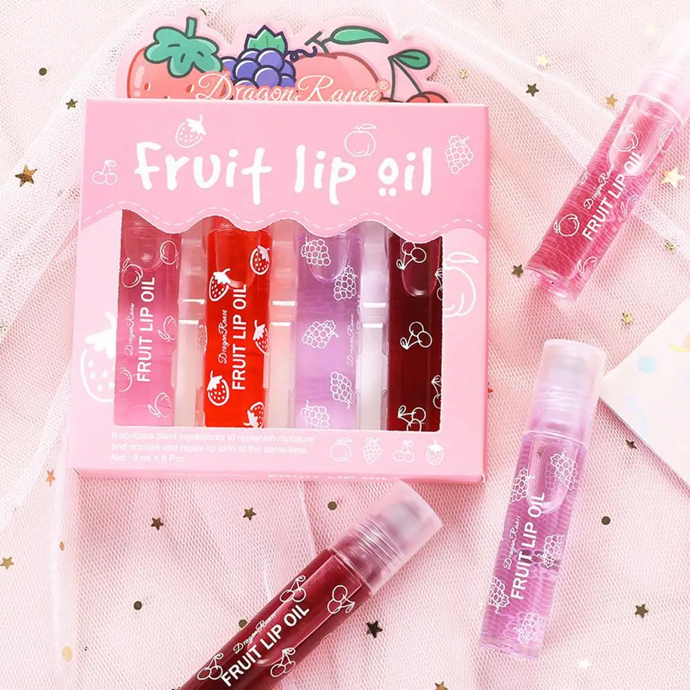 Lip Oil Roller Bead Moisturizing Liquid Fruit Moisturizing Lip Gloss Oil For Makeup 4pcs/box G3H0