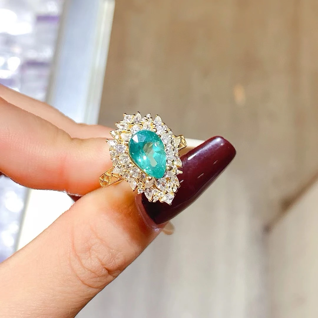 KJJEAXCMY Fine Jewelry Natural Apatite Women's Ring S925 Pure Silver Exquisite Inlaid High Clarity Gem Party, Wedding, Birthday,