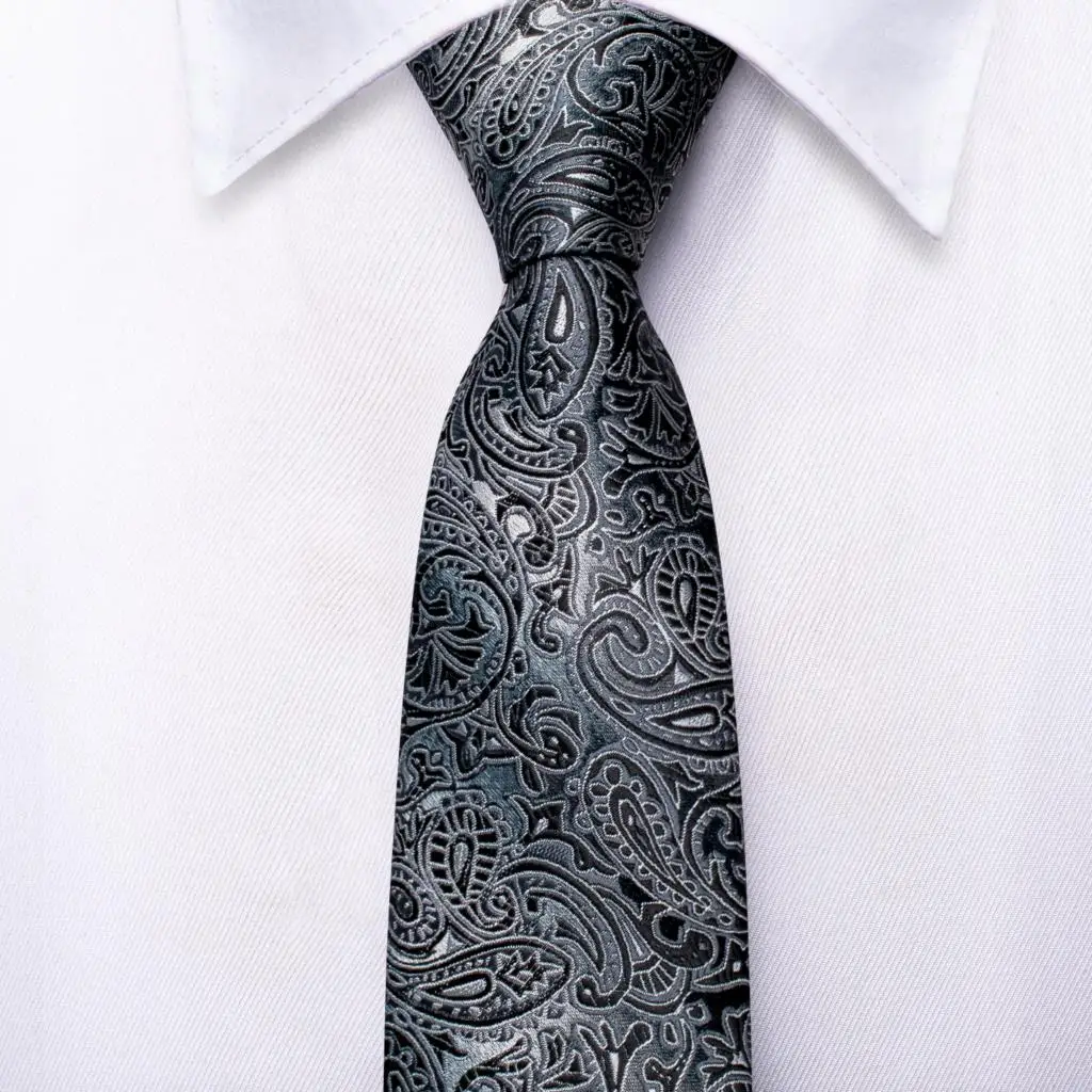 

Black Grey Paisley Luxury Designer Silk Tie For Children Handky Child Necktie 120CM Long 6CM Wide Fashion Party Dropship Hi-Tie