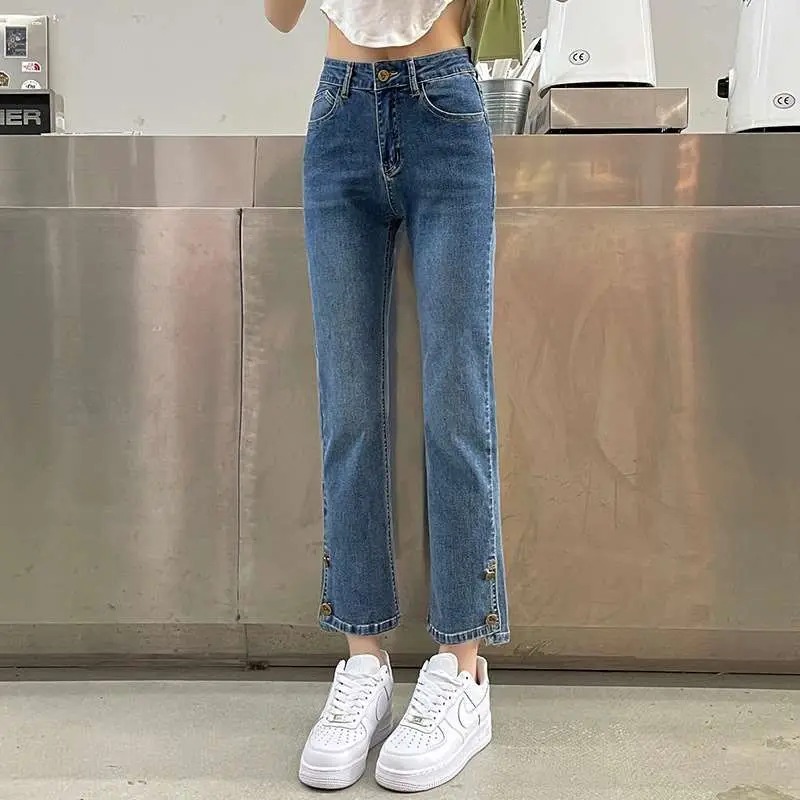 

Women's High Waist Straight Leg Jeans Loose Slimming e Tube Pants Mid-aged plus Size Medium Elastici PU Fabric