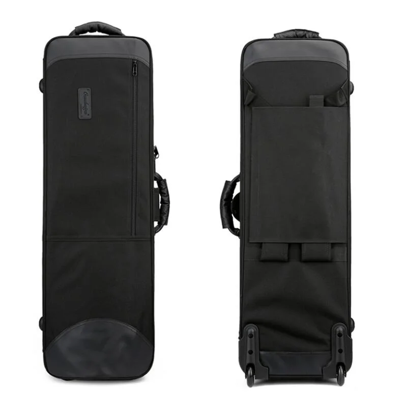 Tenor Trombone Case Bag Double Shoulder Portable Trombone Bag One Shoulder Bag Pulley Box Wheels Bag Waterproof Trombone Box Bag