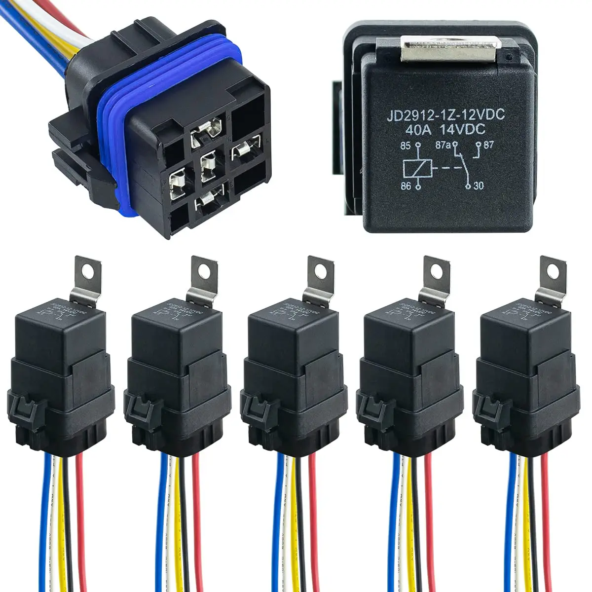 DC 12 24V 40A 4 5-Pin AMP Waterproof Relay Harness Tinned Copper Wires 5-PIN SPDT For  Boat Auto Fan Car relay With Socket