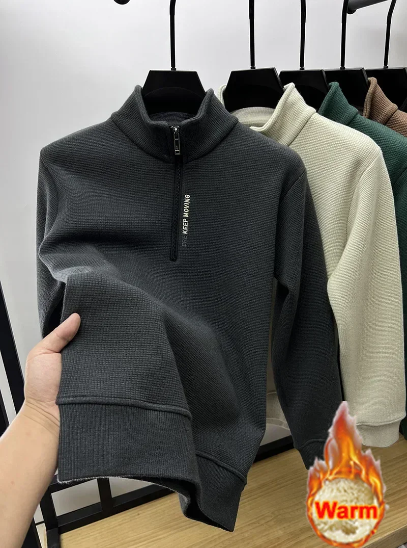 Motorcycle Men's Clothing Turtleneck Sweater Fashion Men Knitwear Solid Color Chunky Half Zipper Thickening Sweater Luxury Warm