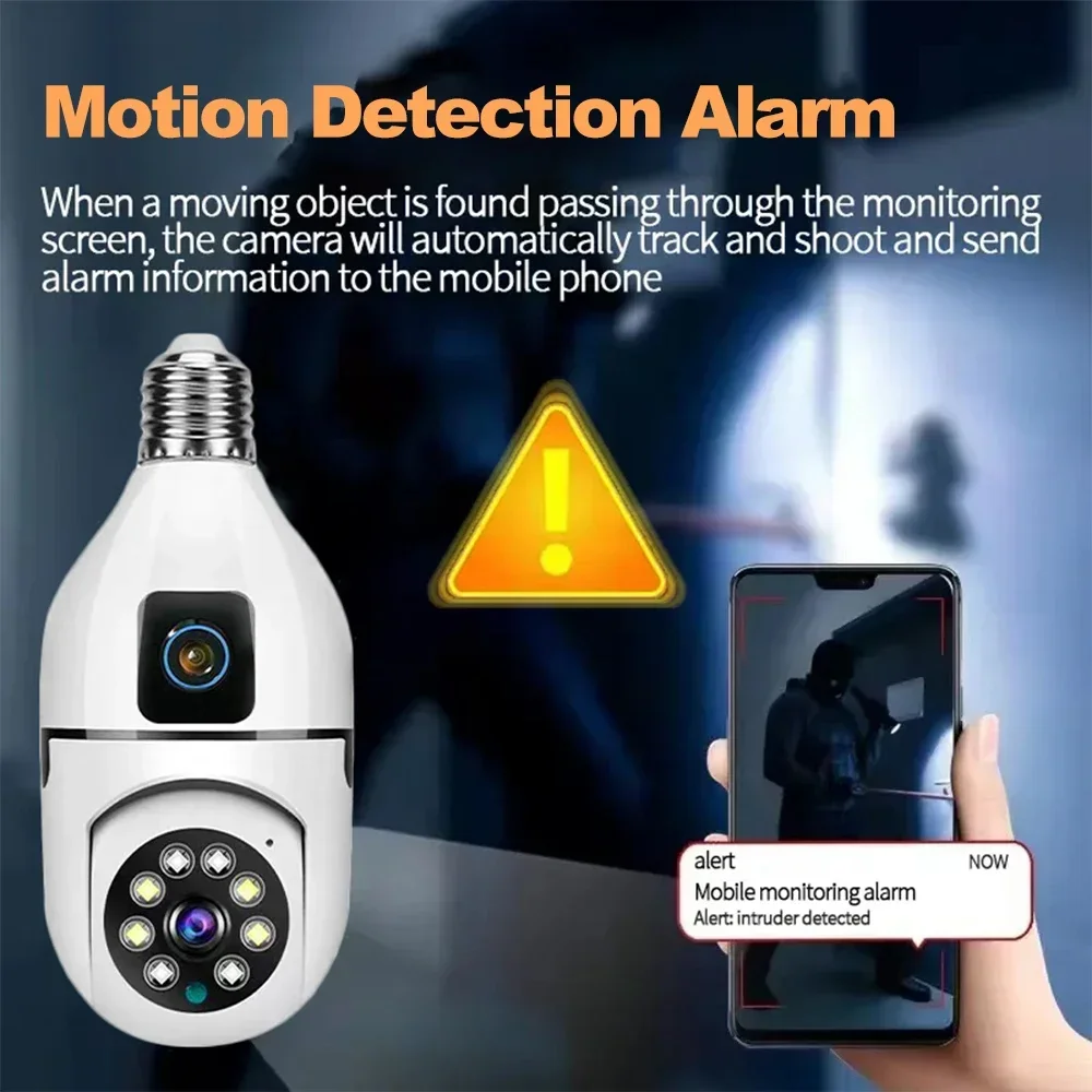 PEGATAH E27 Wifi Dual Lens Camera 4MP 4K PTZ Surveillance Camera CCTV IP Cam Security Smart Home AI Tracking Voice Alarm Camera