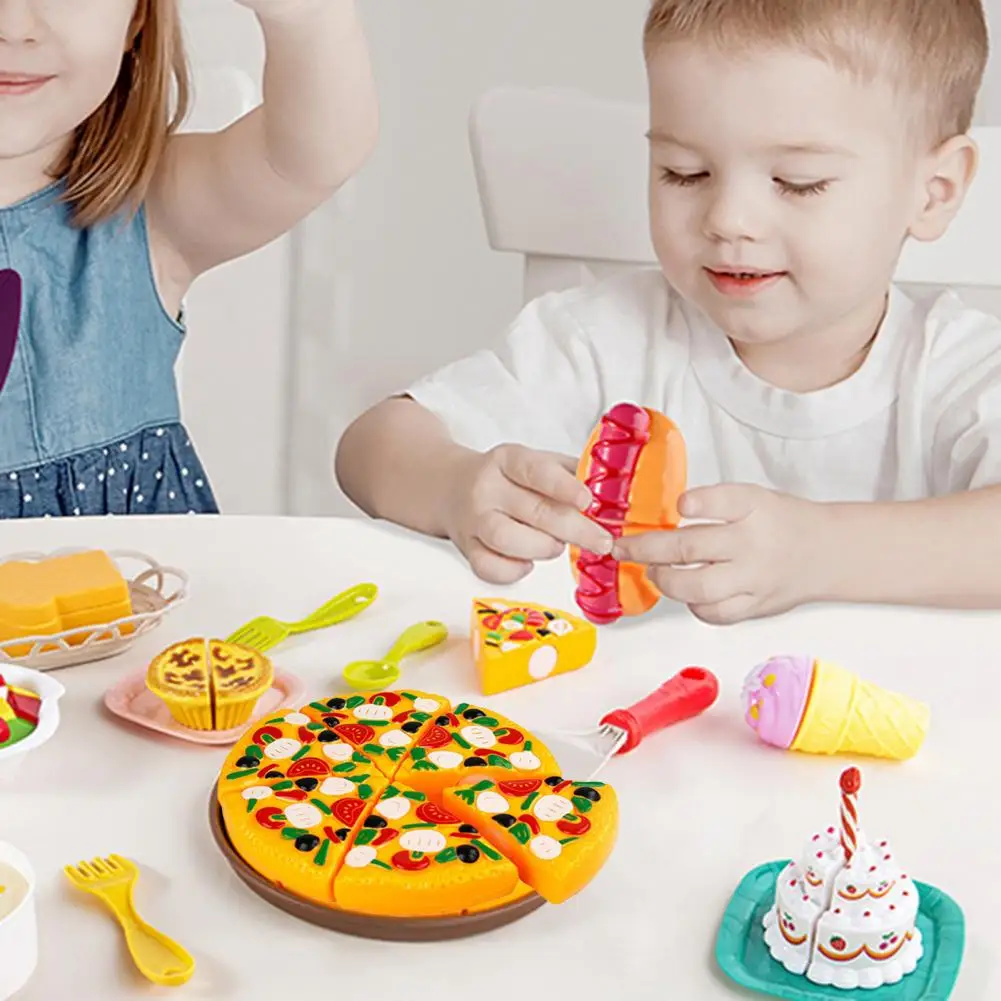 

Pretend Play Toy Pizza Shape Smooth Surface Exercise Social Skills Food Cutting Toys Basic Skills Development for Children