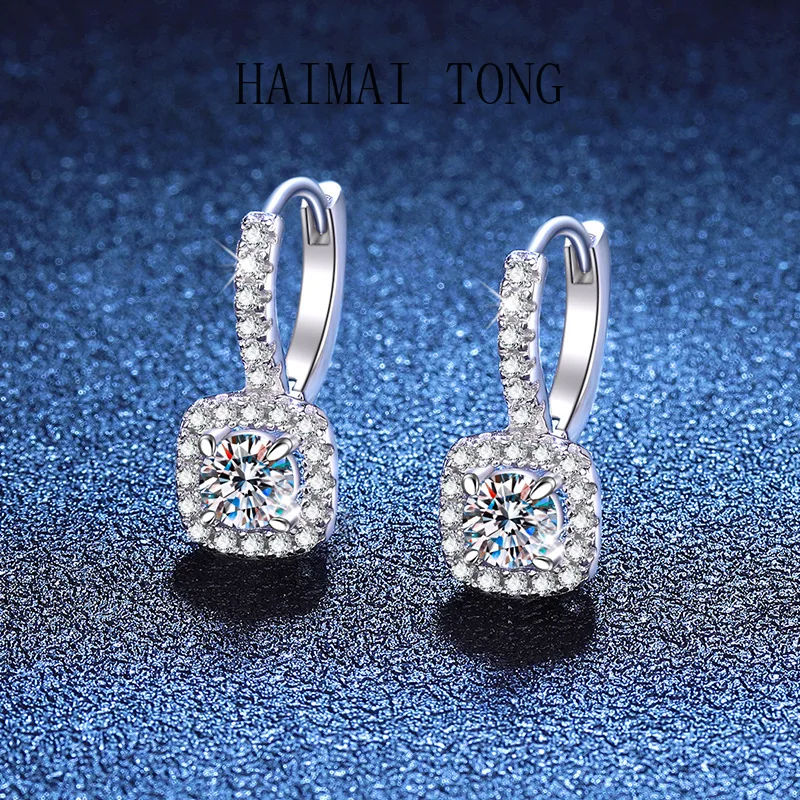 

HAIMAITONG PT950 платина, серьги с муассанитом, высококачественные европейские и американские трансграничные серьги, квадратная сумка 1-каратного муассана