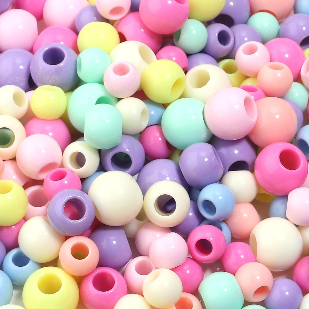 50 stücke Candy Farbe Acryl Perlen Großes Loch Runde Lose Spacer Perlen Für Schmuck Machen DIY Handwerk Halskette Armbänder Zubehör