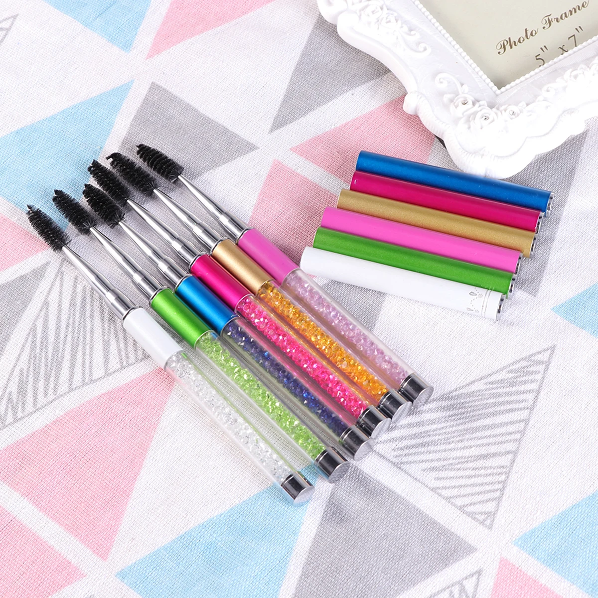 6 ชิ้นแปรงขนตาเกลียวพร้อมก้าน Rhinestone มาสคาร่าแปรงตา Applicator แปรงต่อขนตา (สีขาว + กุหลาบแดง + ทอง +