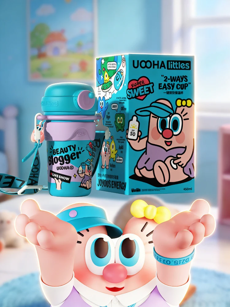 

UOOHA One Touch Dual Drink Portable Insulated Coffee Cup Cute Children's St Cup Gift High Aesthetic Value Water Cup