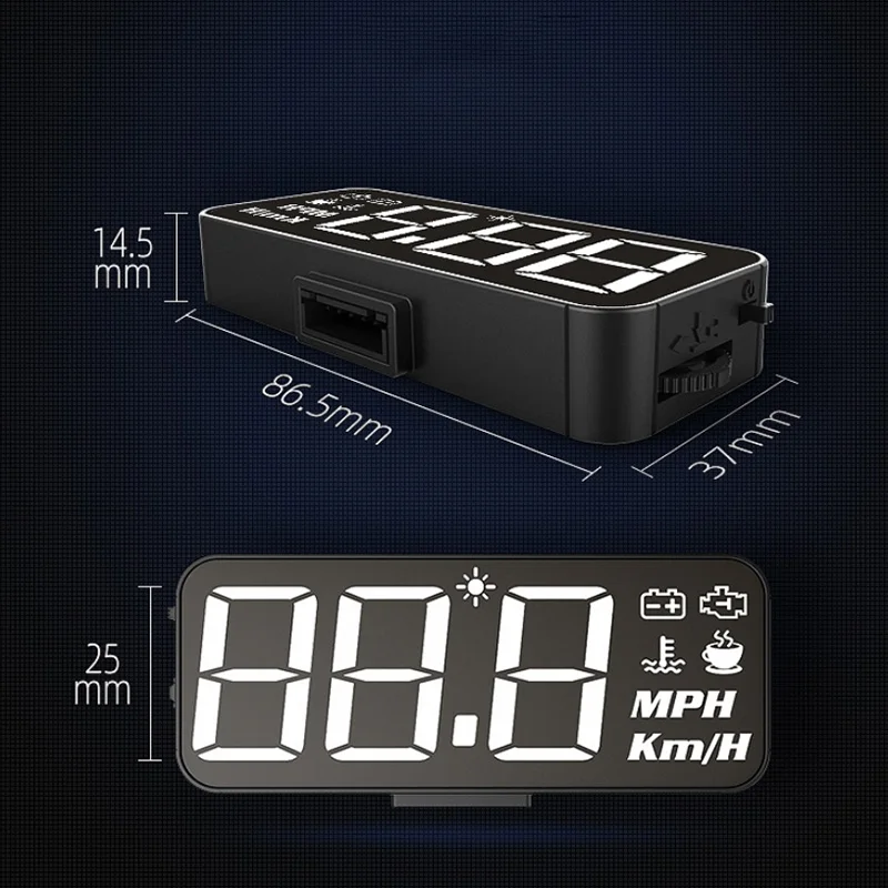 Car HUD Head Up Display OBDII Gauge Windshield Projector Overspeed Alarm Voltage Water Temperature Monitor