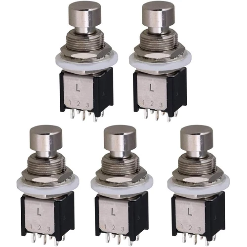 Imagen 1 del producto 5 uds DPDT interruptor de pie de encendido/encendido momentáneo Pedal de efectos de guitarra caja de pedales de Metal botón pulsador de 6 pines para Pedal de efecto de guitarra