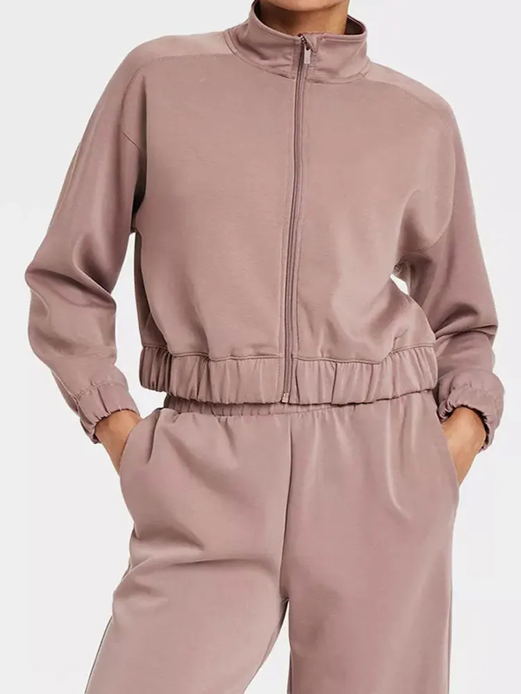 

BWQ комплект из 2 предметов, женский кардиган, топ, брюки, костюм, толстовка на молнии с длинными рукавами, куртка и эластичная талия, повседневные широкие брюки, наряды