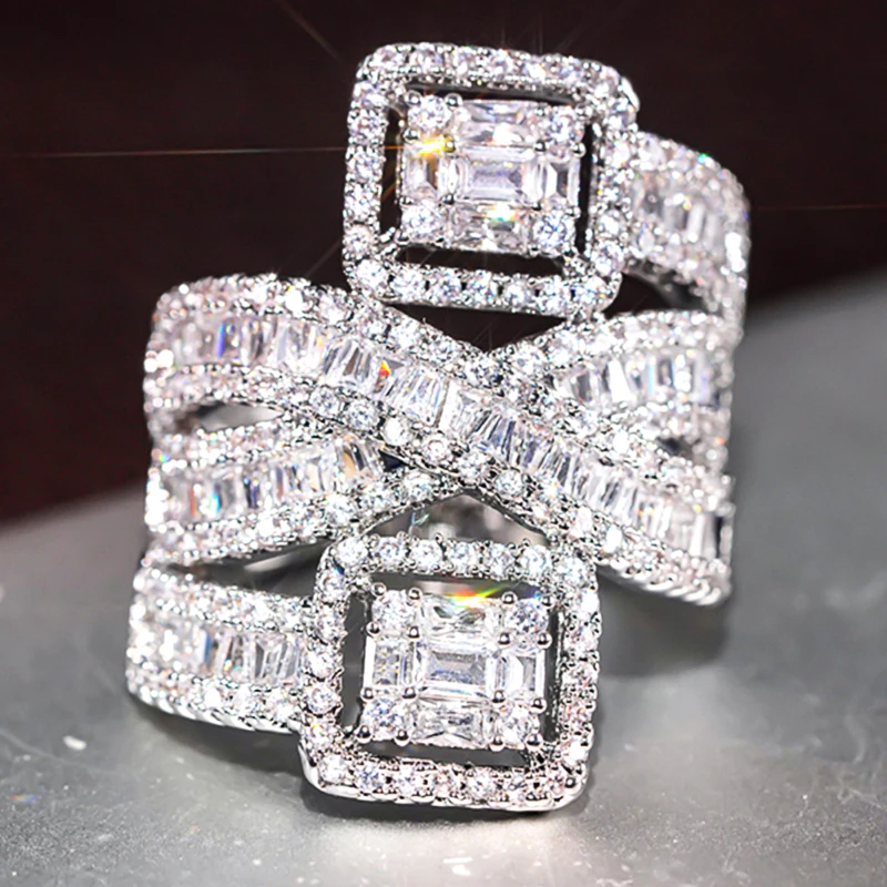 Huitan anel de dedo cz brilhante de alta qualidade, acessórios para festa de aniversário feminino, lindo aliança de casamento, joias de moda feminina de luxo