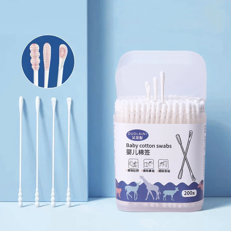 

200 шт. двойные одноразовые ватные тампоны для макияжа, палочки для носа и ушей, чистящие безворсовые хлопковые спиральные бутоны для ухода за ушами, тампоны, инструмент для ухода за ребенком