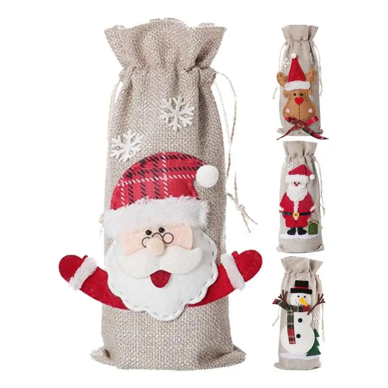 Christmas themed Wine Bottle Cover festive vibe functional and decorative props versatile Wine Bottle Drawstring Cover Bags