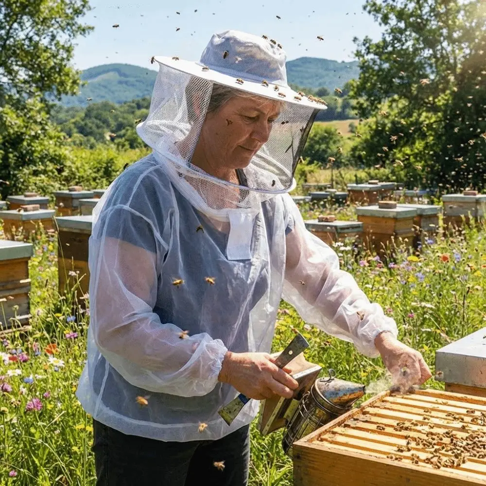 Breathable Beekeeping Suit Mesh Smock Hooded Veil Bee Keeper Jacket Wear-resistant Half Body Anti-bee Suit Professional